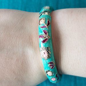 2/35$ Jiu Long xing teal and flower cloisonné bracelet